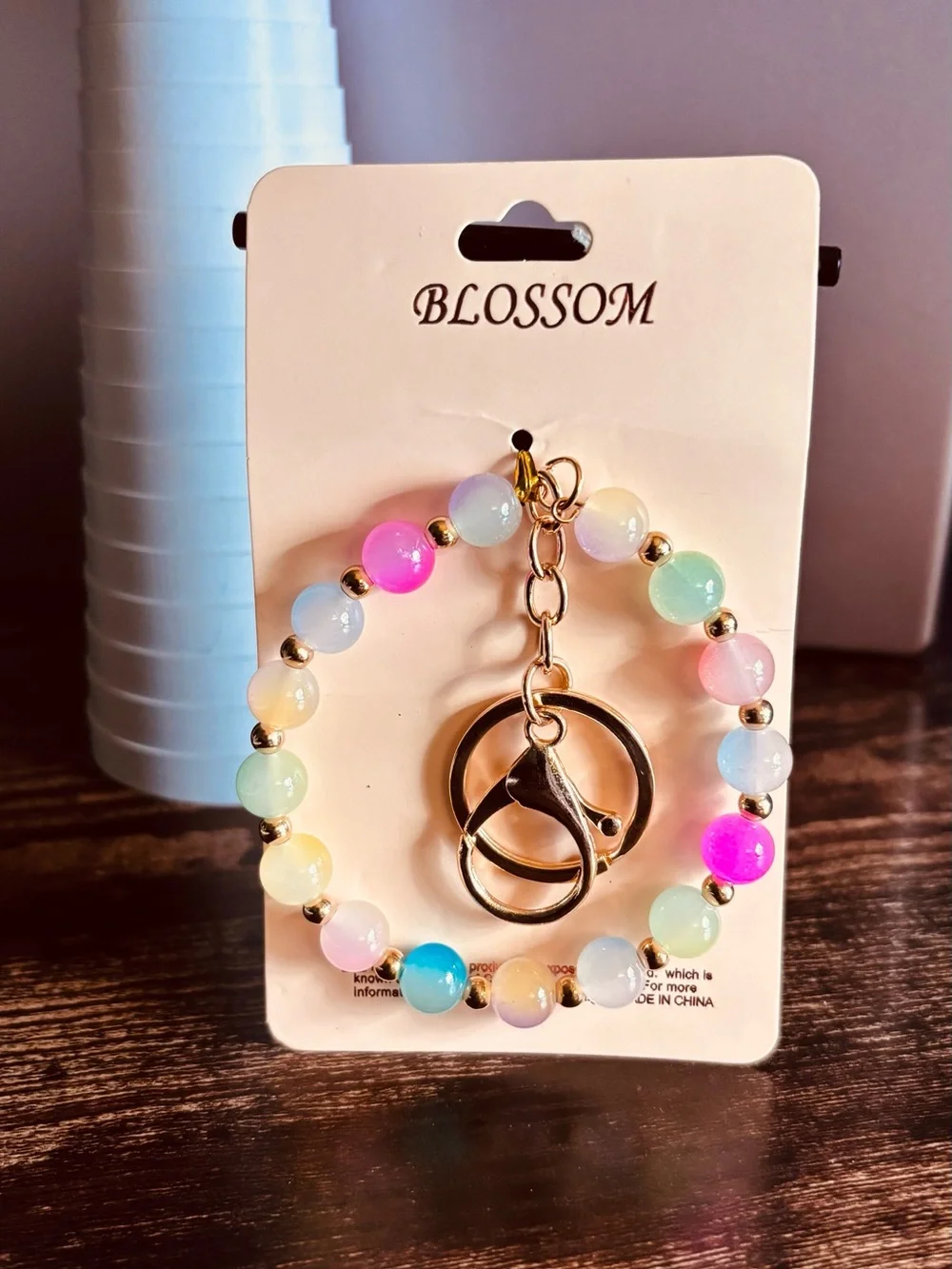 Pastel Beaded‎ Wristlet Bracelet Keychain